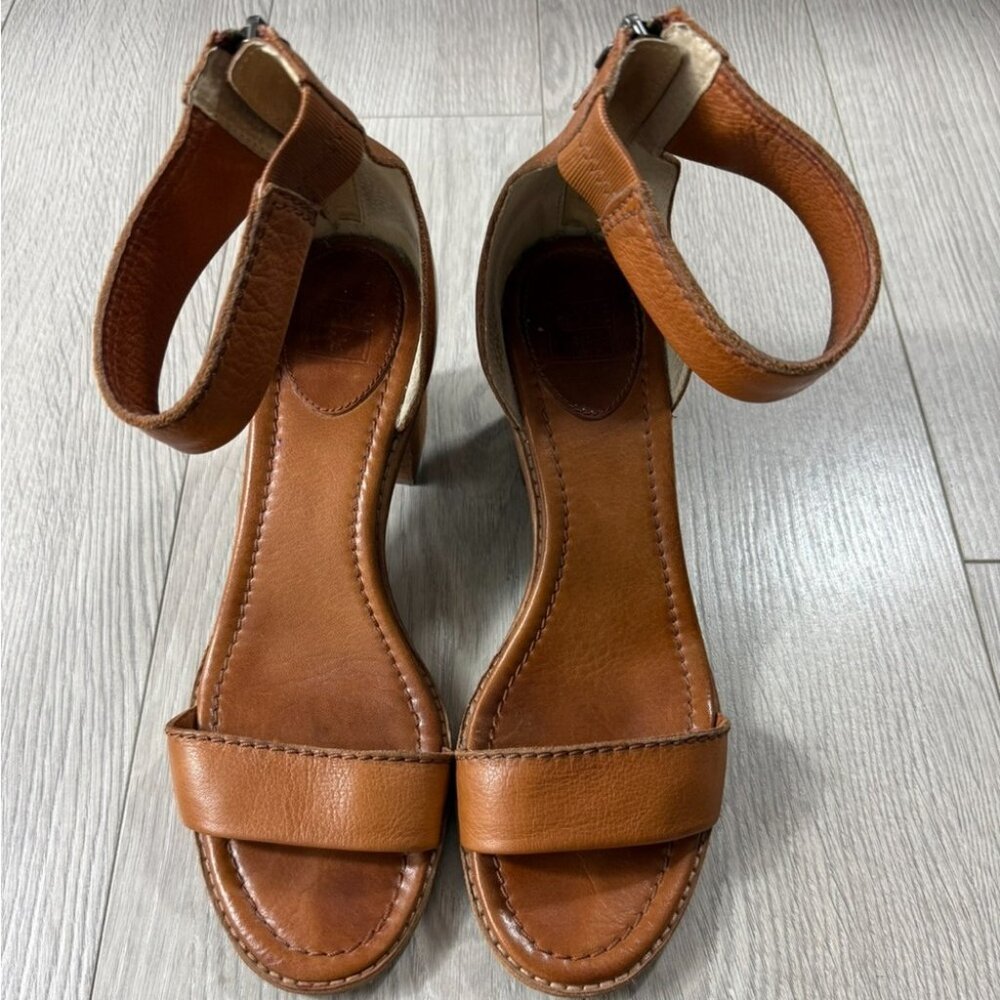 Frye Women's Brielle Tan Brown Leather Block Heel - Picture 2 of 13
